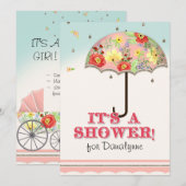Invitation Baby shower parapluie à la mood moderne Floral Ran (Devant / Derrière)