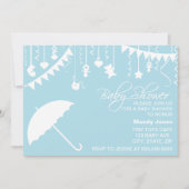 Invitation baby shower parapluie bleu pastel (Devant)