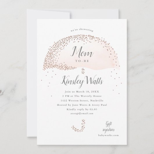 Invitation Baby shower-parapluie Confetti Blush Parties scint (Devant)