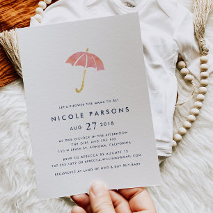 Invitation Baby shower-parapluie Coral & Navy