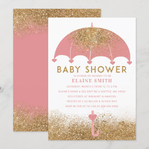 Invitation Baby shower parapluie de Parties scintillant or ro