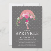 Invitation Baby shower parapluie floral rose et gris (Devant)