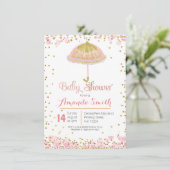 Invitation Baby shower parapluie Pink Gold (Debout devant)