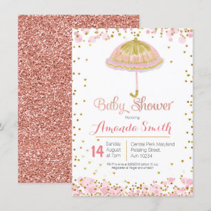 Invitation Baby shower parapluie Pink Gold