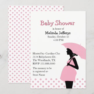 Invitation Baby shower-parapluie Pink Poka Dot