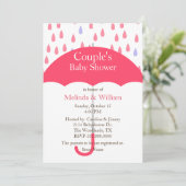 Invitation Baby shower parapluie rose (Debout devant)