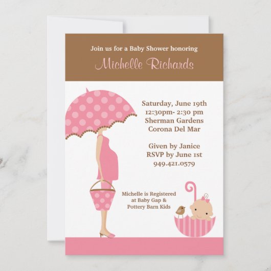 Invitation Baby shower Parapluie rose (Devant)