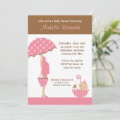 Invitation Baby shower Parapluie rose (Debout devant)