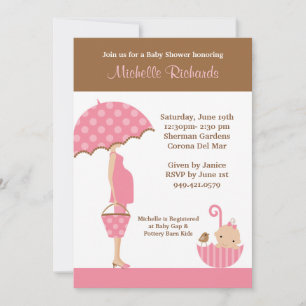 Invitation Baby shower Parapluie rose