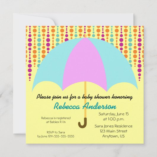 Invitation Baby shower-parapluie Turquoise et mauve (Devant)