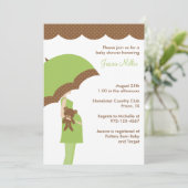 Invitation Baby shower parapluie vert (Debout devant)