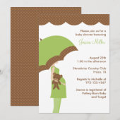 Invitation Baby shower parapluie vert (Devant / Derrière)
