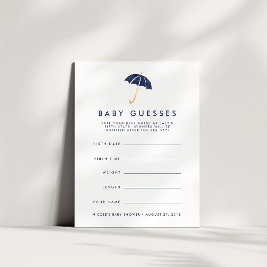 Invitation Baby shower-parapluies de la Marine Jeu de devinet