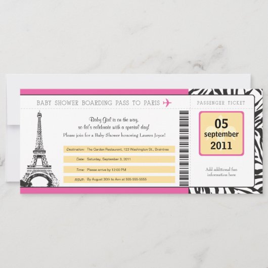Invitation Baby shower Paris Boarding Pass (Devant)