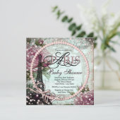 Invitation Baby shower Paris rose et Turquoise chic (Debout devant)