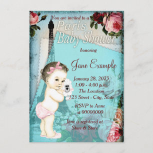 Invitation Baby shower Paris Vintage Cute Baby