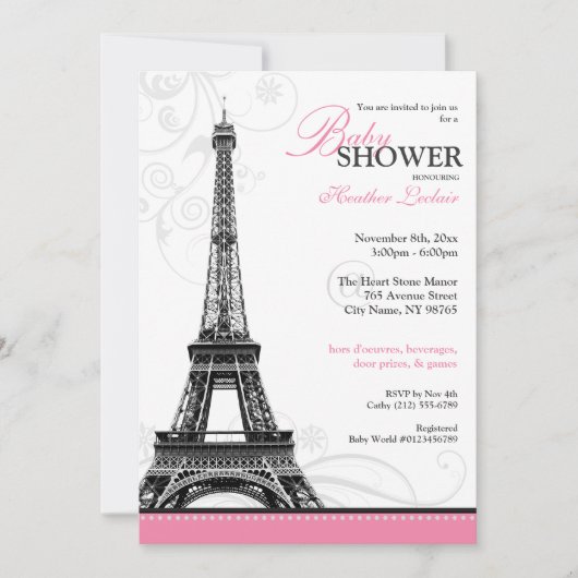 Invitation Baby shower parisien de la Tour Eiffel (Devant)