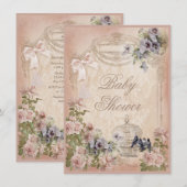 Invitation Baby shower parisien des oiseaux, des oiseaux et d (Devant / Derrière)