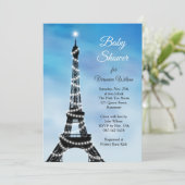 Invitation Baby shower parisien pétillant bleu d'invitation (Debout devant)