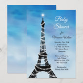Invitation Baby shower parisien pétillant bleu d'invitation (Devant / Derrière)
