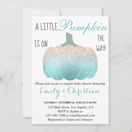 Invitation Baby shower Parties scintillant Aqua Peach Ci (Devant)