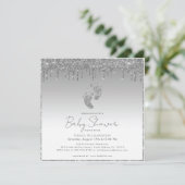 Invitation Baby shower Parties scintillant argent (Debout devant)