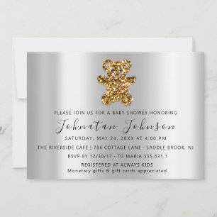 Invitation Baby shower Parties scintillant Argent Sweet Bear