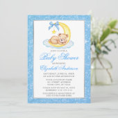 Invitation Baby shower Parties scintillant bleu Lune (Debout devant)