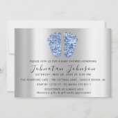 Invitation Baby shower Parties scintillant Bleu Pieds Gris Ga (Devant)
