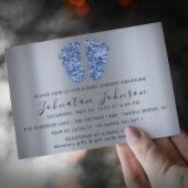 Invitation Baby shower Parties scintillant Bleu Pieds Gris Ga