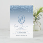 Invitation Baby shower Parties scintillant bleue (Debout devant)