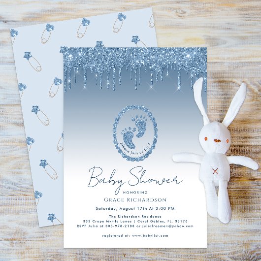 Invitation Baby shower Parties scintillant bleue
