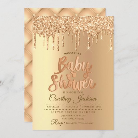 Invitation Baby shower Parties scintillant Champagne (Devant / Derrière)