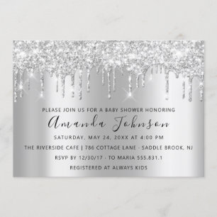 Invitation Baby shower Parties scintillant Gris Gris Étincel