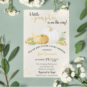 Invitation Baby shower Parties scintillant or Citrouille blan