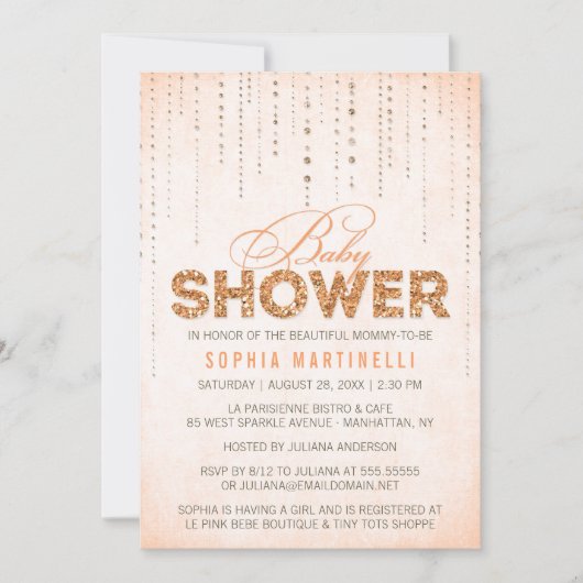 Invitation Baby shower Parties scintillant Orange (Devant)