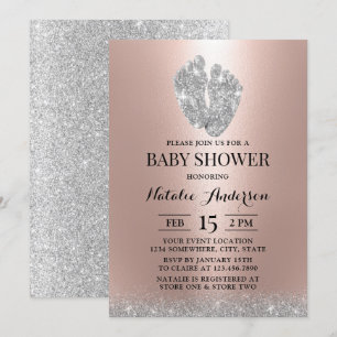 Invitation Baby shower Parties scintillant Pieds bébé Rose mo