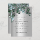 Invitation Baby shower Parties scintillant Pieds gris Eucalyp (Devant / Derrière)
