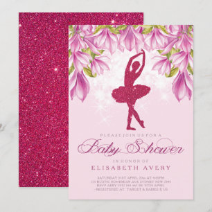 Invitation Baby shower Parties scintillant rose Ballerina