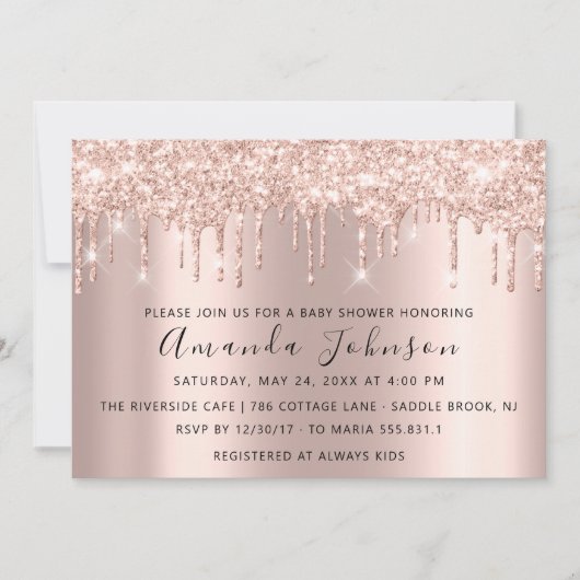 Invitation Baby shower Parties scintillant Rose Gold Spark Ga (Devant)