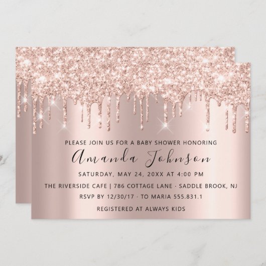 Invitation Baby shower Parties scintillant Rose Gold Spark Ga (Devant / Derrière)