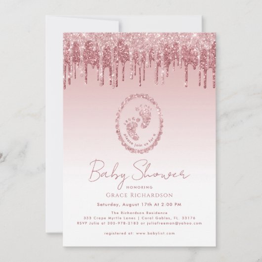 Invitation Baby shower Parties scintillant roses (Devant)