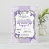 Invitation Baby shower Parties scintillant violette jumelles (Debout devant)