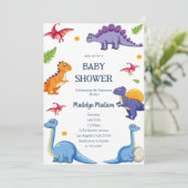 Invitation Baby shower Party, Blue Dinosaur (Debout devant)