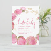 Invitation baby shower Party Modèle Fleurs roses (Debout devant)