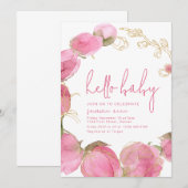 Invitation baby shower Party Modèle Fleurs roses (Devant / Derrière)