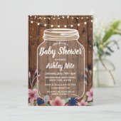 Invitation Baby shower Party Rustic Jar Wood Floral Invitatio (Debout devant)