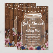 Invitation Baby shower Party Rustic Jar Wood Floral Invitatio (Devant / Derrière)