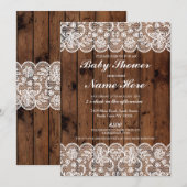 Invitation Baby shower Party Rustic Wood dentelle garçon fill (Devant / Derrière)