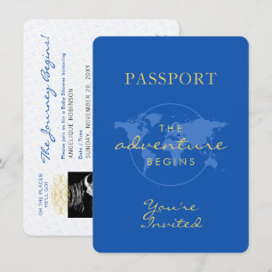 Invitation Baby shower Passport Voyage Thème Dusty Blue